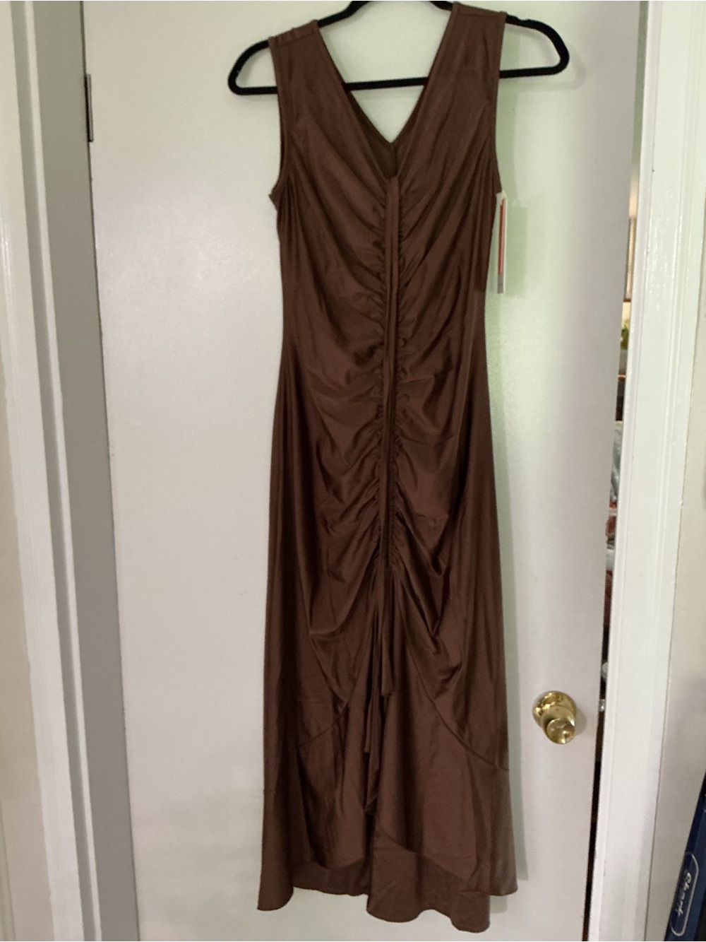 Ever Pretty Chocolate Brown Ruched V-Neck Maxi Dress